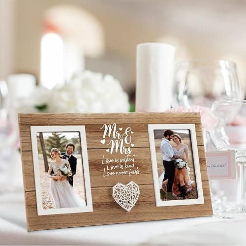 Calibron Personalized Wedding Gifts for Couples, Bridal Shower Gift for Bride, Mr & Mrs Photo Frame Holds 2pcs 4x6 Pictures, Unique Wedding Gifts for Newlyweds thumbnail 2