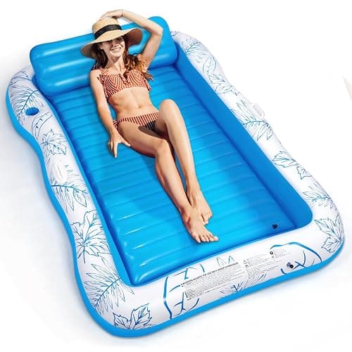 Inflatable Adult Pool Lounger Float - BAIAI Large Beach Sun Tanning Floats Raft Sunbathing Water Lounge Floaties Tub with Drink Holder - Blow Up River & Lake Suntan Floating Swimming Mattress Mat - Image 1
