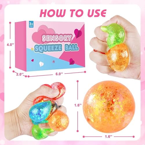 Stress Balls for Kids & Adults - 6 Pack Malt Sugar Squishy Fidget Toys, Slow Rise Glitter Gel Ball, Stretchy Squeeze Stress Relief Balls for Anxiety/Therapy/Classroom, Slow-Rise Sensory Toys thumbnail 3