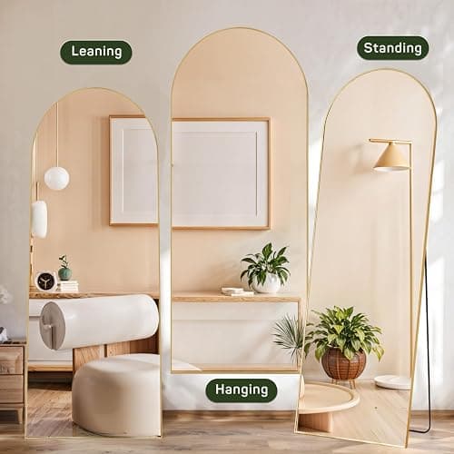 Arched Mirror Full Length, 16"x59" Body Wall Mirrors with Shatter-Proof Glass, Floor Standing, Hanging or Leaning, Tall Arch Mirror with Stand Aluminum Alloy Frame for Bedroom Cloakroom thumbnail 5
