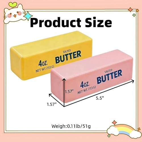2 Pack Pink & Yellow Butter Squishy Slow Rebound Butter Squeeze Stress Ball | Realistic Soft Butter Stick Fidget Toy Slow Rising Squishy for Adults Anxiety & Stress Relief Sensory Gifts thumbnail 2