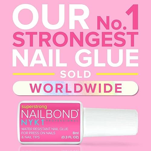 Super Strong Nail Glue for Press On Nails, Nail Tips & Acrylic Nails (8ml) NYK1 NailBond Brush On Glue for Press Ons, Tips & Acrylics - Long Lasting, Maximum Strength, Mess-Free Application thumbnail 3