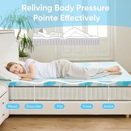 OLIXIS 2 Inch Queen Cooling Gel Infused Memory Foam Mattress Topper Bed Pad | CertiPUR-US Certified, Soft Ventilated Pressure Relieving Bed Pad in a Box, Plush Overlay for Dorm, RV, Camper & Sleeper Sofa thumbnail 4