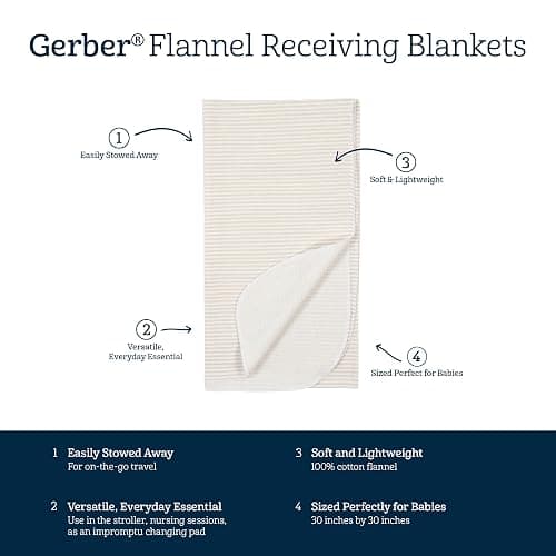 Gerber Unisex Baby 100% Cotton Flannel Receiving Blankets for Babies and Newborns 30x30 Inches (Pack of 4), Dino Time thumbnail 6