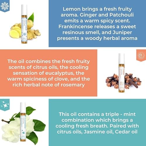 Essential Oil Set (Deep Calm, Cheer, ClearMind), Aromatherapy Roll On Blends for Massage, Body Care & Home Use, Great Fragrance Roller Gift for Men & Women thumbnail 3
