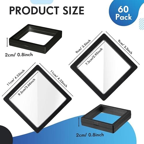 Soaoo 60 Pcs Floating Frame Display Stand Transparent Plastic 3D Floating Frame Clear PE Film Jewelry Box Coin Display Case for Medallion Shells thumbnail 3