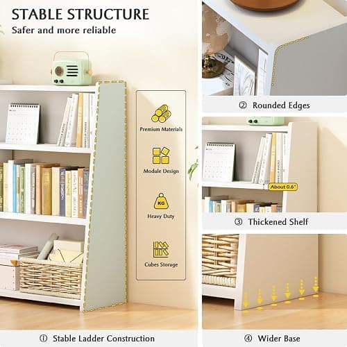 IOTXY Wooden Extendable Shelf Bookcase - 3-Tier Ladder Low Short Bookshelf for Small Space or Corner, Black, S thumbnail 4