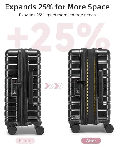 LARVENDER Carry On Luggage 22x14x9 Airline Approved, 20 Inch Expandable PC+ABS Hardside Suitcase Carry On Luggage with Spinner Wheels TSA Lock for Women Men (Black) thumbnail 4