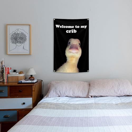Welcome To My Crib Flag 2x3 Feet Tapestry With 4 Brass Grommets. Funny Flag for Teen Girls Room Indoor Outdoor Bedroom and College Dorm Wall Decor Banner. (black) thumbnail 2