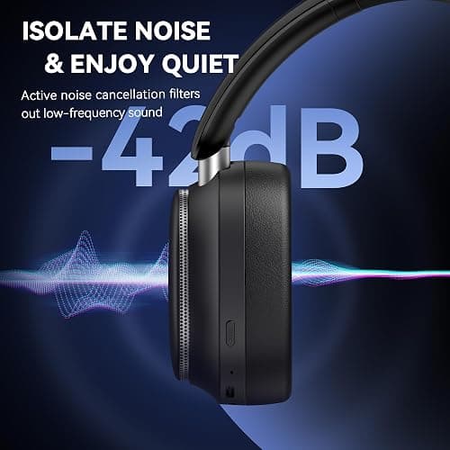 Pointcinco Hybrid Active Noise Cancelling Headphones, Over Ear Bluetooth 6.0 Wireless Headphones, 50H Playtime, Deep Bass, HiFi Stereo Sound, Lightweight Foldable for Travel, Home and Office（Black） thumbnail 2