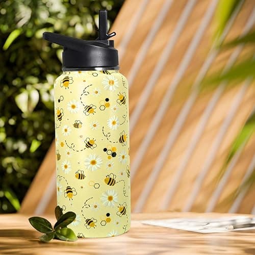 TWBDMKC 32oz Bee Insulated Aater Water Bottle with Straw, Bee Gym Hiking Sports Coffee Mug Cup Water Bottles,Bee Gifts for Women,Bee Decor Stuff Accessories thumbnail 2