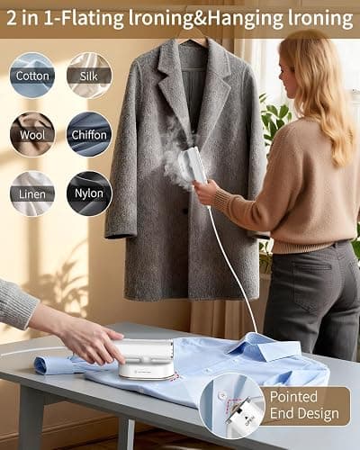 Hulmay Steamer Clothes, 1200W Clothes Steamer, Steam Iron 2-in-1, Portable Handheld Steamer for Travel 10s Heat-Up, Travel Size Clothing Steamer and Garment Steamer for Home, Office -White, 110-120V thumbnail 6