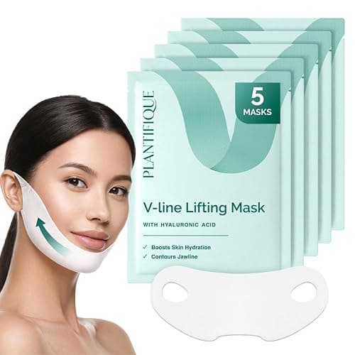 Plantifique V-Line Face Mask with Hyaluronic Acid, 5 Pack Chin Strap for Double Chin, V Line Lifting Masks - V Shape Face Tape, Jawline & Neck Mask for Skin Firming - Image 1