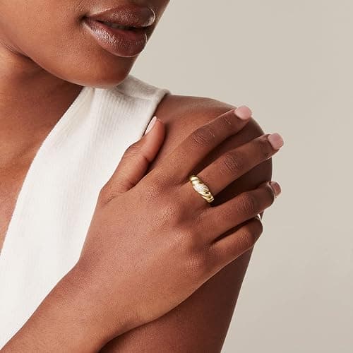 PAVOI 14K Gold Plated Croissant Dome Ring - Twisted Braided Gold Plated - Chunky Signet Ring for Women thumbnail 4