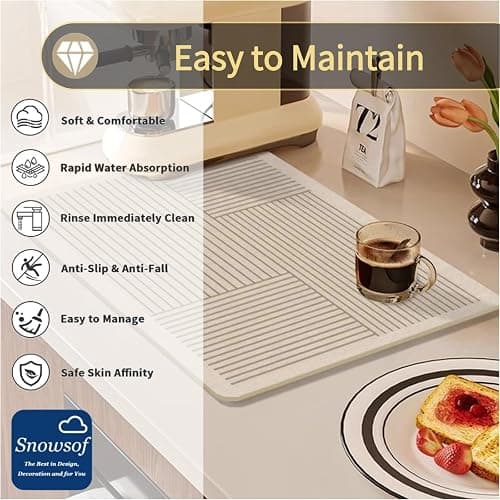 Snowsof Dish Drying Mat - Absorbent Countertop Mat for Coffee Maker, Dish Rack (12''16'') thumbnail 2