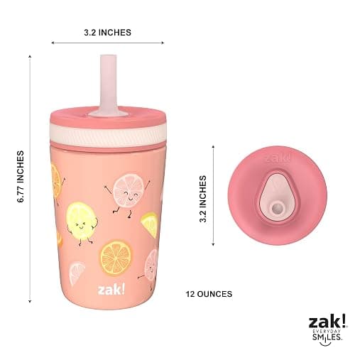 Zak Designs Kelso Tumbler Toddler Cup For Travel or At Home, 12oz Vacuum Insulated Stainless Steel Sippy Cup With Leak-Proof Design is Perfect For Kids (Happy Fruit) thumbnail 3