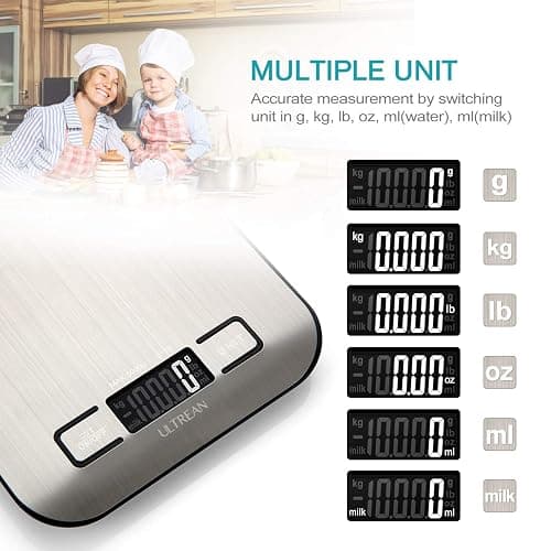 Ultrean Food Scale, Digital Kitchen Scale with LCD Display, Weight Grams and Ounces for Baking Cooking and Meal Prep, 6 Units with Tare Function, 304 Stainless Steel, 11lb (Batteries Included) thumbnail 2