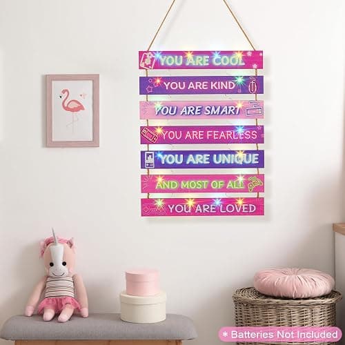 FIOBEE Girls Room Décor for Teen Girls Boys with LED Light Nursery Wall Decor for Bedroom Motivational Inspirational Wall Art Girl Room Decoration for Kids Living Room, 8 Kinds of Lights, Purple Game thumbnail 2