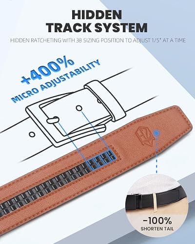 Zitahli Belt Men, Ratchet Belt Dress with 1 3/8" Premium Leather,Slide Belt with Easier Adjustable Automatic Buckle thumbnail 9