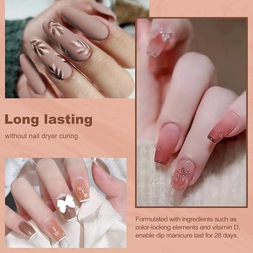 Lavender Violets 12Pcs Dip Powder Nail Kit - 6 Nude Pink Neutral Colors Dipping Powder System with Base & Top Coat Activator for French Manicure at Home M204 thumbnail 4