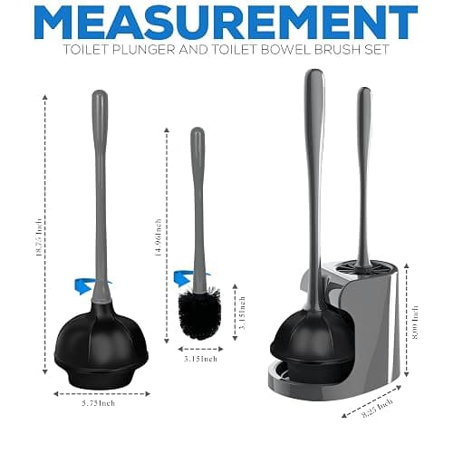 2 in 1 Toilet Brush and Plunger Set - Toilet Brush with Solid Handle, Stand and Holder for Deeply Cleaning in Bathrooms - Plastic Toilet Brush and Holder Set in Grey thumbnail 3