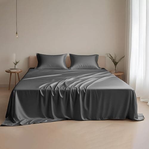 Linenwalas Eucalyptus Tencel Bed Sheet Set Queen Size 4Pc - Lyocell Silk 16" Deep Pocket Sheets - Soft Breathable & Cooling Sheets Set for Hot Sleepers (Queen, Charcoal Gray) - Image 1