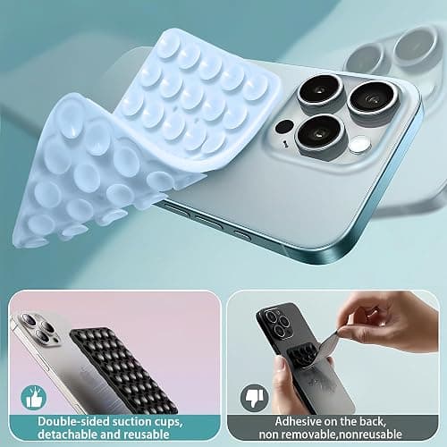 Silicone Double-Sided Suction Phone Case Detachable Mount, Fidget Sticky Grip Phone Accessories, Teen Girl Gifts Trendy Stuff, Hands-Free Stand for ASMR/TikTok/Gym Creator(Small, BabyPink+White) thumbnail 4