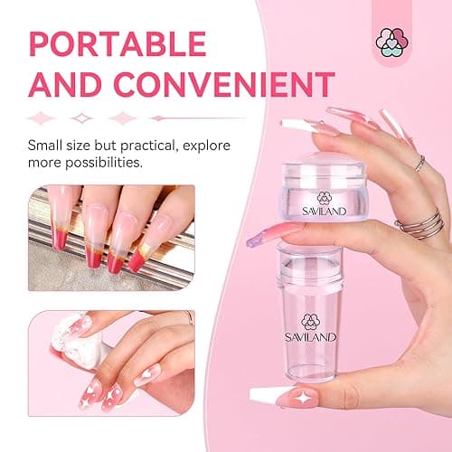 Saviland French Tip Nail Stamp - 4PCS Nail Art Stamper Kit Clear Silicone Nails Stamping Long & Short Jelly Stamper with Scrapers Nails Stamper Kit for French Manicure Home DIY Salon thumbnail 8