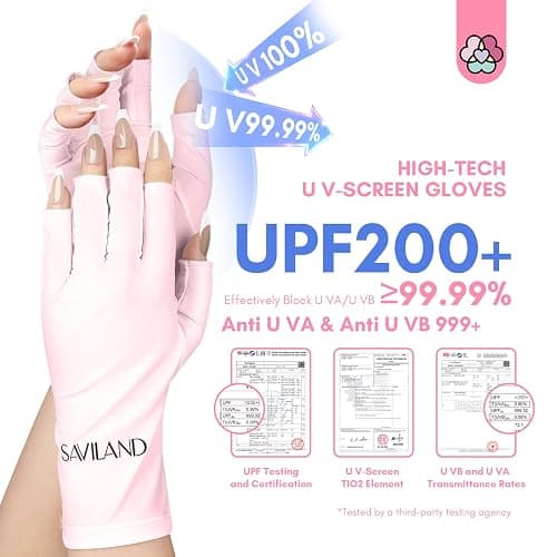 Saviland U V Shield Handschuhe Nägel, Maniküre Handschuhe Professionelle UPF200+ Anti-UV Schutz Fingerlose Handschuh für Nagellack Nagel Kunst Trockner Radfahren Autofahren Angeln Fitness (Rose Pâle) thumbnail 2