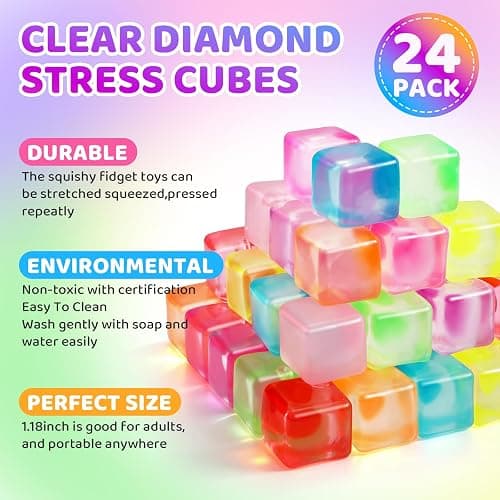 24 Pack Stress Cube, Mini Cube Squishy Squeeze Stress Balls for Anxiety | Slow Rise Squishy Cube for Adults Kids , Bulk Taba Squish Fidget Toys for Classroom Prizes Party Favors thumbnail 4
