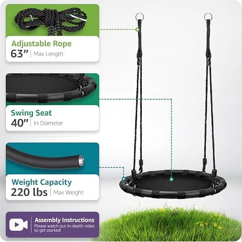 Sorbus Saucer Tree Swing -Kids Outdoor Disc Round Swing - 40" Heavy Duty 220lbs Seat- Easy Install Flying Saucer Web CircleSwing- Perfect for Gift,Playground, Birthday, Xmas, Indoor Outdoor TireSwing thumbnail 3