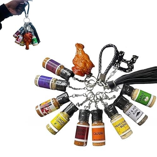 Mini Flavor Keys (Full Seasoning Keychain), 10 Leak-Proof Seasoning Containers | Portable Spice Bottles for BBQ, Camping & Travel | Refillable Salt/Pepper Charm Dispense