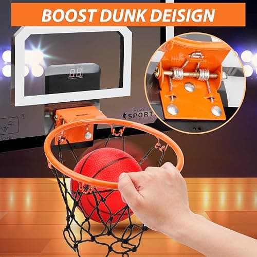 Mini Indoor Basketball Hoop for Kids Adults, Small Basketball Hoop Over The Door Mini Hoop with 4 Balls, oost Wall Mount Hoop Sport Game Interactive Toys Gift for Boys Age 3-12 thumbnail 5