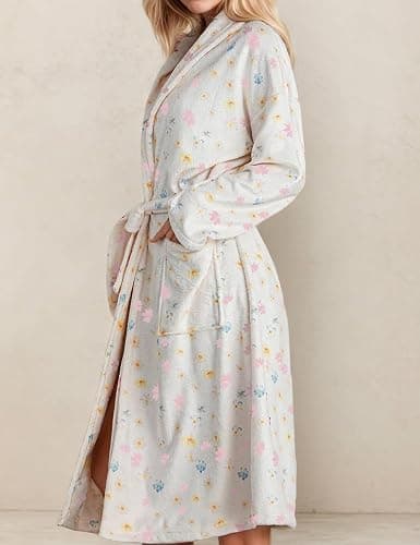 TIKITIDES Cute Fruit Robe for Women Soft Lightweight Fall Winter Bathrobe | Cute fruit berry print,Calf length,100% soft plush fuzzy flannel,Shawl collar,Bath robe with self-tie belt,2 front pockets, thumbnail 3