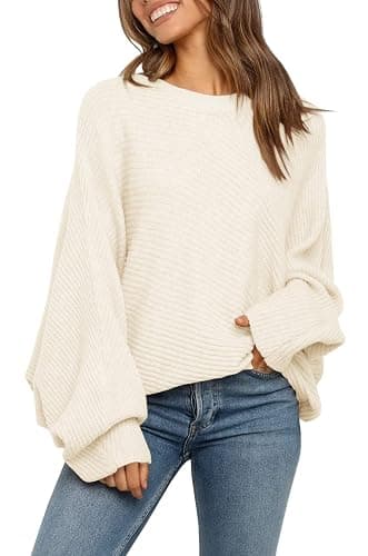 Mafulus Womens Oversized Sweater Fall Winter Slouchy Pullover Jumper Tops | Crewneck,Batwing Sweaters Puff Long Sleeve,Cable,Ladies,Chunky,Knit,Tunic,Warm,Soft Sweaters - Image 1