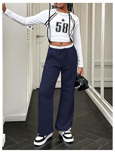 QJQ Girls Wide Leg Elastic High Waisted Pants Baggy Track Pants Sweatpants Trousers Casual Streetwear Ages 8-12 thumbnail 4