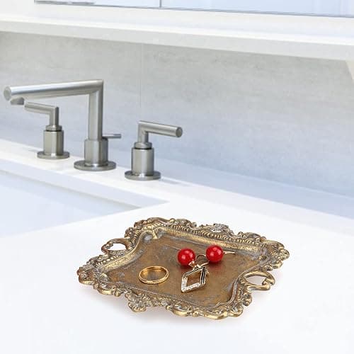 Vintage Decor for Home Bathroom Accessories Small Jewelry Tray Antique Ring Dish French Country Gold Trays Cute Brass Trinket Jewelry Plate Display Holder Baroque Moody Bedroom Wedding Decor Tray thumbnail 5