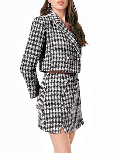 Cicy Bell Womens Cropped Tweed Blazer Sets 2 Piece Outfits and Mini Skirt Sets Business Casual Suits - Image 1