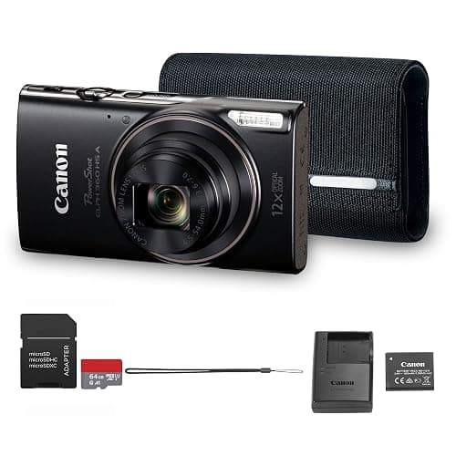 Canon PowerShot ELPH 360 HS A Digital Camera (Black) | 20.2MP CMOS Sensor, 12x Optical Zoom & Built-in Wi-Fi | Compact Point-and-Shoot for Travel, Family & Everyday Photography (7280C001) + 64GB Card - Image 1