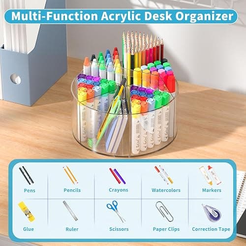 Rotating Markers Organizer for Kids, Acrylic Lazy Susan Organizers for Desks, 360 Degree Spinning Pencil Holders Pen Holders, Clear Arts and Crafts Organizer Storage, Art Supply Storage 6 Compartments thumbnail 4