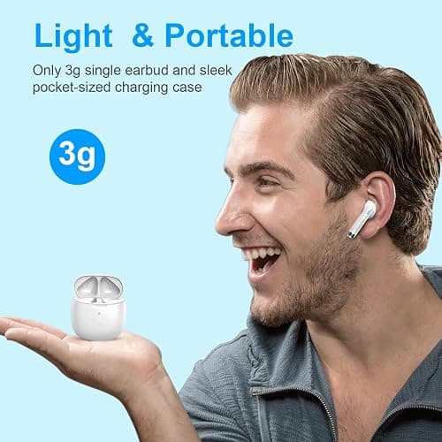 Jxrev Wireless Earbuds, Bluetooth 5.4 Headphones in Ear with Noise Cancelling Mic, Earbuds Stereo Bass, IP7 Waterproof Sports Earphones, 32H Playtime USB C Charging Buds White for Android iOS thumbnail 4