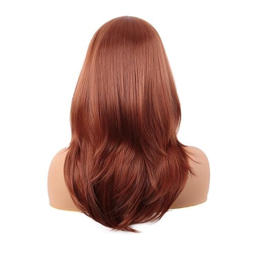 MapofBeauty 20 Inch/50 cm Long Layered With Bangs Straight Synthetic fiber Shoulder Length Hair for Daily Use or Party Wig (Ginger Orange) thumbnail 4