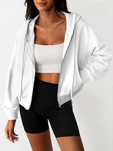 Hilinker Womens Cropped Zip Up Hoodie Drawstring Long Sleeve Crop Hooded Jacket with Pocket thumbnail 3