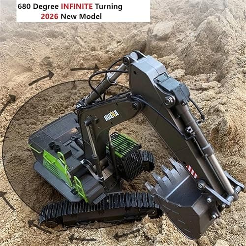 RC Excavator for Adults Huina 1593 Fully Functional 1:14 Toy 28 Channel Remote Control Truck Construction Vehicle Metal Bucket LED Lights Simulating Sounds 2 Batteries and Gripper 2026 Model thumbnail 2