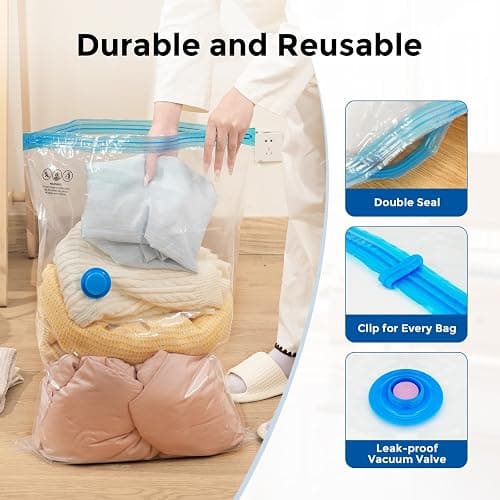 ETENWOLF 20 Pack Vacuum Storage Bags with Rechargeable Wireless Pump, Vacuum Seal Bags for Clothes and Travel, Space Saver Bags in Multiple Carry-On Sizes, Perfect for Luggage and Suitcases thumbnail 4