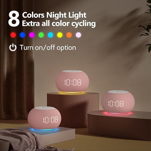 Reacher Auto Dimmable Sound Machine Alarm Clock with Night Lights, 20 Soothing Sounds, Sleep Timer, Precise Volume Control, Cute White Noise Soother for Girls, Kids, Bedrooms, Office thumbnail 6