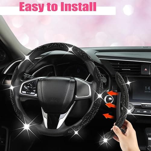 West Llama Diamond Bling Car Steering Wheel Cover with Crystal Rhinestones,3PCS Segmented Steering Wheel Protector,Universal for 99% Cars for Women(Black with Black Diamond) thumbnail 3