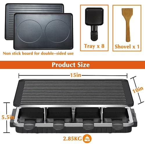 Raclette Grill, Indoor Grills Electric Smokeless Korean BBQ Grill Table, 2 in 1 Electric Griddle Nonstick with 8 Raclette Cheese Pans Adjustable Temperature Control 1300W Ideal for Family & Party Fun thumbnail 2