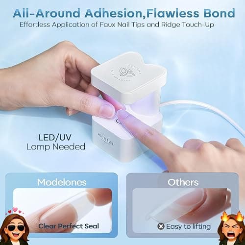 modelones 10 in One Gel Nail Glue Brush On Nail Glue 15 ml for Tips, Rhinestones, Base Coat, Blooming Art Gel Kit for Press on Nails Acrylic tips U V Lamp Needed 2Pcs thumbnail 6