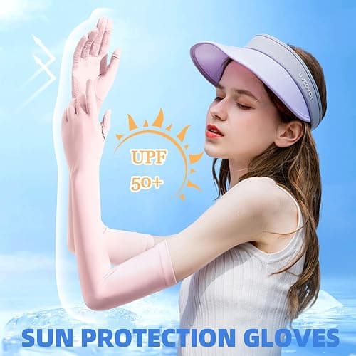 JXYT 2 Pairs Driving Long Gloves for Women, UV Sun Protection Sleeves Full Finger Gloves for Outdoor Sports Cycling thumbnail 2